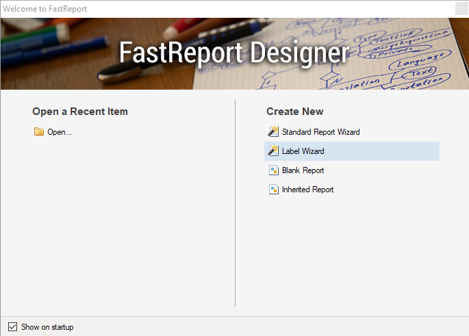 FastReport .NET Designer Welcome Form